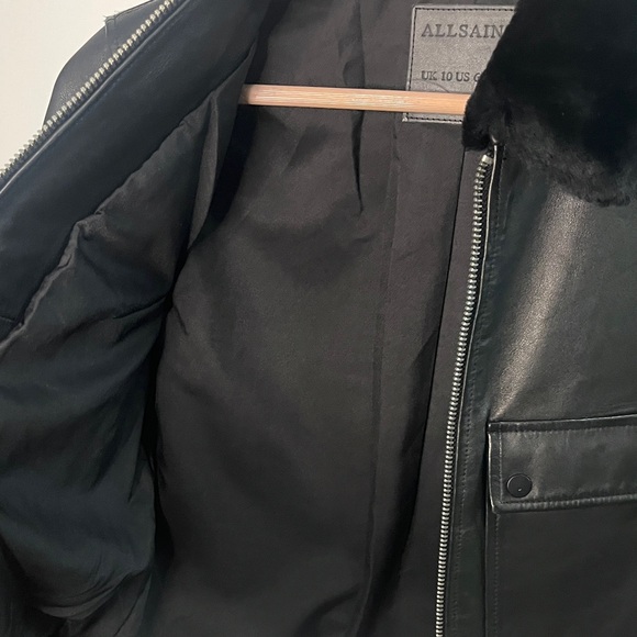 All Saints Leather Jacket with Fur Collar - Picture 10 of 11